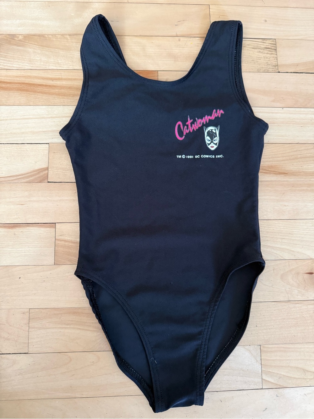 1991 Vintage Catwoman Black Kids One-Piece Swimsuit